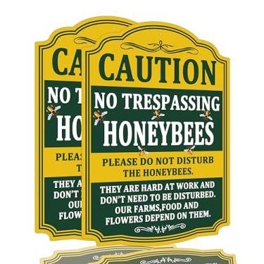 Imagem de Pacote com 2 Abelhas de Abelhas Cuidado, Não Perturbe as Abelhas, Placa de Alumínio Resistente à Ferrugem de Metal 25,5 x 35,5 cm, Resistente ao Clima, Proteção UV, Uso Interno/Externo, Fácil de