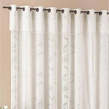 Imagem de Cortina Luna 2,00M X 2,50M Palha Tecido Renda Floral Leve Para Sala Ou Quarto