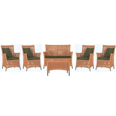 Imagem de Jogo Sofá 4 Poltronas E Mesa Igapó Preta E13 Trama Original Terra Cota