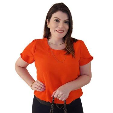 Imagem de Blusa Social Manga Curta Tulipa Feminina Lisa em Crepe Duna - MADALIH 