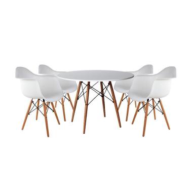 Imagem de Mesa De Jantar Redonda Em Madeira 110Cm Branca Com 4 Poltronas Brancas Cor: Branco