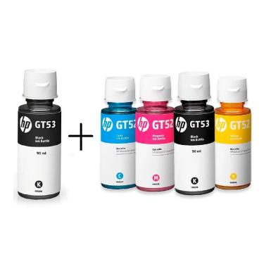 Imagem de Kit 5 Refil Tinta Impressora Hp 52 Gt52 + 53 Gt53 ( Gt51 ) Original 2 Preto 3 Colorido