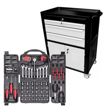 Imagem de Carrinho Para Ferramentas 03 Gavetas Preto + 129 Ferramentas