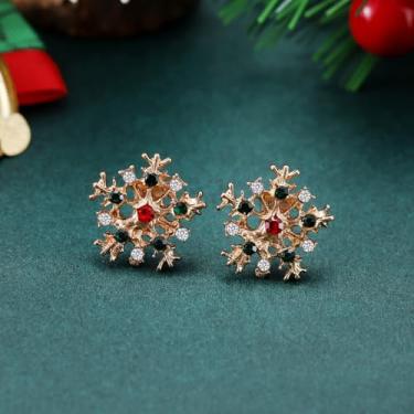 Imagem de Brincos de Natal para mulheres, brincos de floco de neve, roupas de Natal, acessórios de bijuteria de fantasia, 2inch, Cobre, Sem pedra preciosa