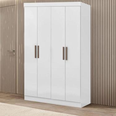 Imagem de Guarda Roupa De Solteiro Paris 4 Portas Mdf Branco Brilho Maxel Branco Brilho