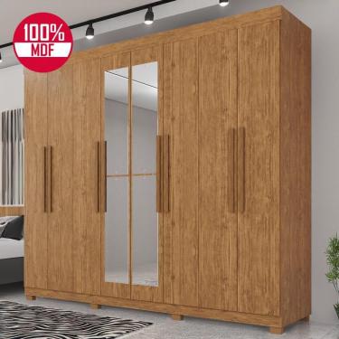 Imagem de Guarda-roupa De Casal 100% Mdf 8 Portas 4 Gavetas Itália Com Espelho - Tudo De Móveis Cinamomo