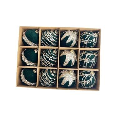 Imagem de UGPLM Conjunto de 12 bolas de Natal com glitter para decoração de árvore de Natal, inquebráveis, de 6 cm, para casa, inauguração e jardim, Verde