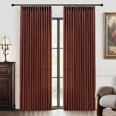 Imagem de Cortinas de linho plissadas marrom castanha 213 cm de comprimento para sala de estar, cortinas plissadas com filtragem de luz, texturizadas, grossas, memória, semitransparente, com ganchos para quarto
