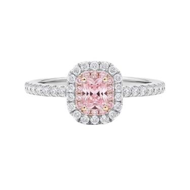 Imagem de 1 peça, ouro branco e ouro rosa, quatro garras, anéis quadrados de zircão rosa para mulheres, formatura, casamento, aniversário, prata esterlina, presente de joias finas, Prata esterlina, Sem pedra