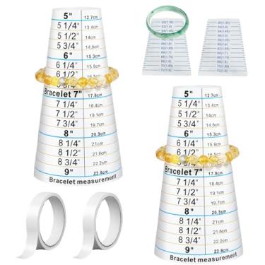 Imagem de Conjunto de ferramentas de medição de tamanho de pulseira de 4 peças (2 peças de mandril de pulseira e 2 peças de régua de papel de plástico para pulseira de jade diâmetro interno da pulseira), kit de