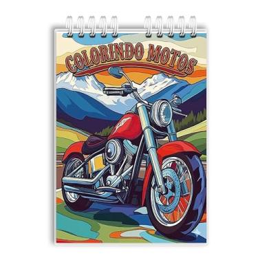 Imagem de Livro De Colorir Motos Capa Holográfica 50 Desenhos Folha Grossa Capa Dura Wire-o A5 colorindo Motos arteterapia adultos