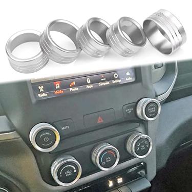 Imagem de Para Dodge Ram 2019 2020 2021 Acessórios A/C controle climático console central interruptor capas de botão de sintonia de volume de rádio anel de acabamento de botão automático, prata 5 peças