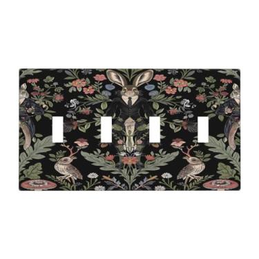 Imagem de BHGAHD Capa decorativa de placa de interruptor com motivos florais retrô Morris design de pássaros coelho 4 gangues placa de parede artística exclusiva quadriciclo interruptor de luz cobre placa