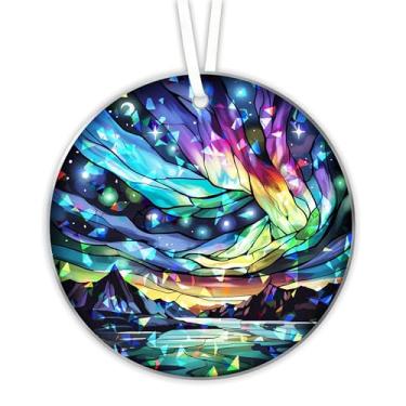 Imagem de Ornamento de vitral de aurora boreal, holograma com impressão frente e verso, decoração de árvore acrílica de vidro quebrado, presente de decoração de carro e janela para viajantes e amigos e