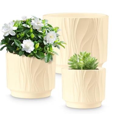 Imagem de OXART Vaso de cerâmica com drenagem, vaso de plantas de 7,6 + 6,2 + 12,7 cm, conjunto de 3, vasos de flores redondos para plantas internas ao ar livre, casa, escritório, jardim, lírios, cactos