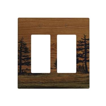 Imagem de Vghoko Capas decorativas para tomada rústica, placa marrom, pinheiro, grão de madeira, 2 gangs, interruptor de luz, placa de parede com balancim duplo, capas de placa de interruptor Gfci para