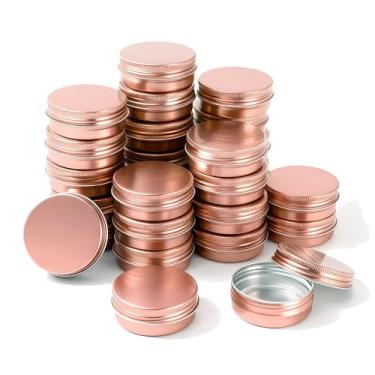 Imagem de LJY 28 recipientes recarregáveis de alumínio para projetos de bricolage, presentes, cosméticos, creme, diamante, salvas, bálsamos, protetor labial, especiarias (ouro rosa, 28 peças)