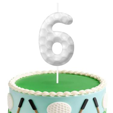 Imagem de Velas de aniversário de golfe número 6, topo de bolo temático de golfe para meninos e meninas, decorações de bolo para aniversários, suprimentos de festa com tema esportivo, velas para decorações de