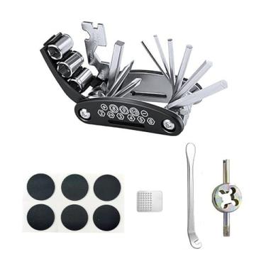 Imagem de Kit de ferramentas de reparo de bicicleta, multiferramenta de bicicleta 16 em 1, ferramenta de corrente, disjuntor de corrente, multiferramenta de bicicleta, com 1 alavanca de pneus, 1 chave de bico