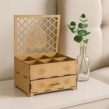 Imagem de Porta Joias em MDF Cru com 6 Divisórias e Gaveta Detalhe de Coração