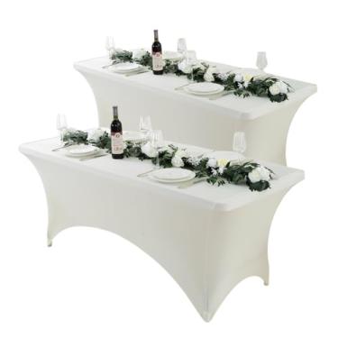Imagem de Craft And Party Pacote com 2 toalhas de mesa de elastano marfim de 1,8 m – capa elástica ajustada – ajuste universal para mesas dobráveis – sem rugas, lavável – ideal para festas, casamentos e eventos