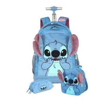 Imagem de Kit Mochila Stitch Rodas Lancheira E Estojo Triplo Escolar