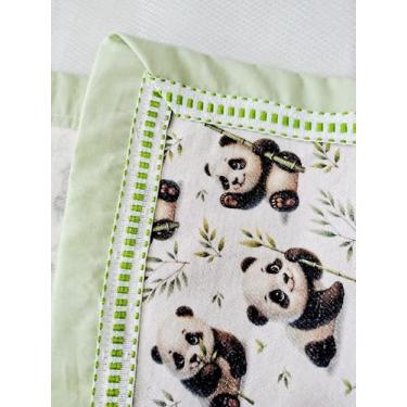 Imagem de Soleil Cueiro para Bebê em Flanela, Estampado, Acabamento em Tricoline, 80x100cm, com Passamanaria (verde água)