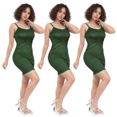 Imagem de KIT C/3 Vestidos Alcinha Canelado - Emporio J, Militar, Militar, Milit