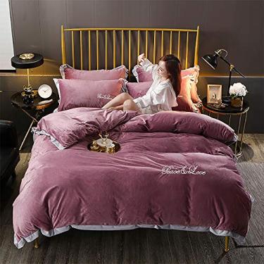 Imagem de Conjuntos de cama king size roxo, conjunto de capa de edredom de inverno, conjunto de cama de casal, conjunto de capa de edredom, lençol de cima, solteiro, tamanho duplo, flanela quente macia, azul