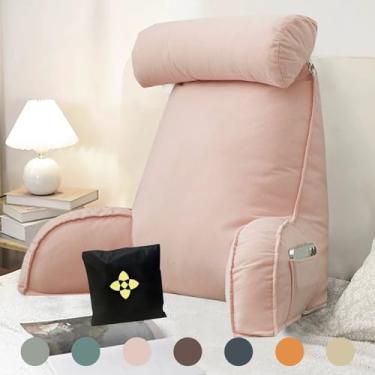 Imagem de Almofada de suporte para as costas para adultos, almofada de leitura para cama, almofada de leitura macia para suporte de costas de cama com braço de apoio, almofada removível para encosto, almofada