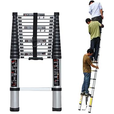 Imagem de OKUOKA Escada telescópica resistente dobrável 2, 3, 4, 5 e 6 m de altura, escada telescópica de subida de telhado, escada retrátil/de extensão portátil para cais de trailer, acampamento em casa, carga