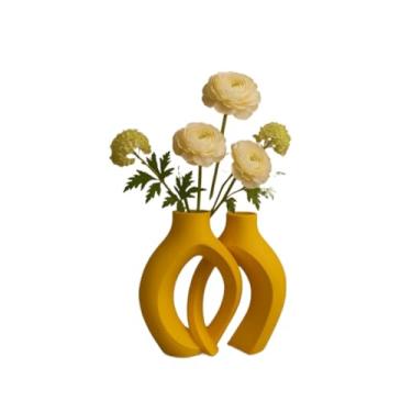 Imagem de Vaso Decorativo - Decoração Para Diversos Ambientes - Vaso Duplo Moderno(AMARELO DE 15 CM)