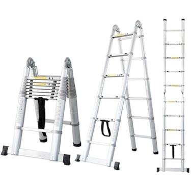 Imagem de Escadas, escada de escalada telescópica com barra estabilizadora, escada dobrável leve extensível para uso doméstico Rv Loft 250 kg/8 m/12,5 pés