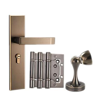 Imagem de Maçaneta de porta maçaneta única fechadura silenciosa maçanetas de porta maçaneta magnética com chave para corredor banheiro quarto estudo fechadura de porta com alça (cor: pátina amarela + 3 pacotes