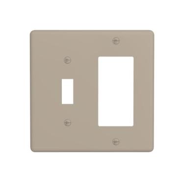 Imagem de JDAKHD Greige Outlet Covers placa decorativa para interruptor de luz de 2 gangs, tom neutro, 1 placa de parede basculante para tomadas elétricas, capas para quarto, corredor