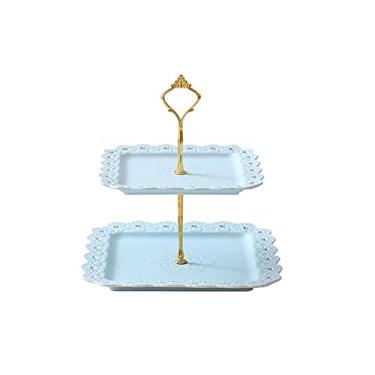 Imagem de Suporte de bolo de três camadas, prato de frutas em relevo tridimensional, utensílios de mesa para chá da tarde, utensílios de mesa de chá da tarde de camada dupla para doces e lanches, prato de bolo