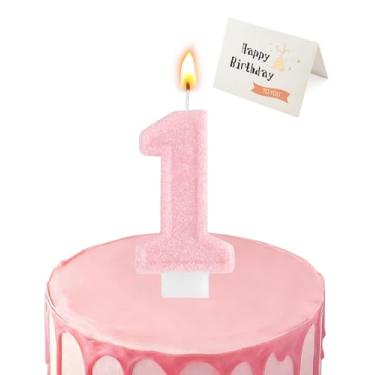 Imagem de Vela de aniversário rosa brilhante em formato de números (rosa brilhante, número 1)