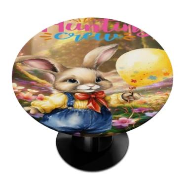 Imagem de hongjinglin Toalha de mesa redonda com borda elástica de Páscoa, toalha de mesa redonda limpável para ambientes internos e externos, pátio, jantar, cozinha, festival, decoração para mesas de 114 a 127