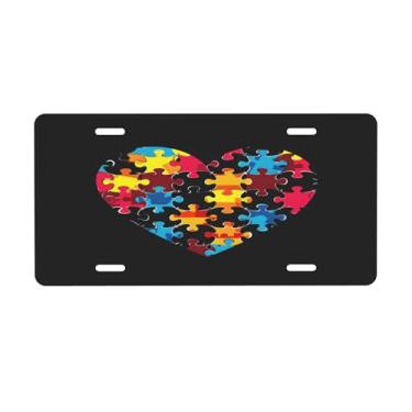 Imagem de Love Placa de licença colorida autismo para frente do carro placas de carro alumínio metal adequado para caminhão, placa de porta de carro, bar, café, acessórios automotivos para homens e mulheres 15
