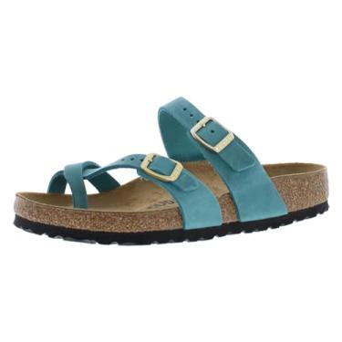 Imagem de Birkenstock Mayari Sapato unissex de couro oleado, Biscaia azul, 7 Women/4.5 Men