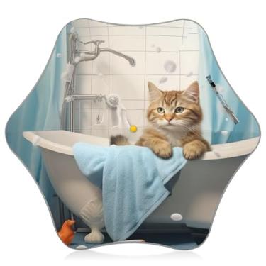 Imagem de Blueangle Guarda-chuva infantil para gatos de 3 a 8 anos - guarda-chuva dobrável à prova de vento UV50+ com tiras refletivas de segurança (695)
