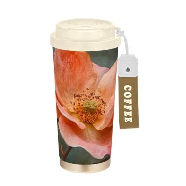 Imagem de SEHANY Caneca de viagem Pretty Peony Flowers 482 g Copos de café reutilizáveis revestidos de cerâmica com tampa à prova de vazamento, parede dupla, isolamento a vácuo, copo de café de aço inoxidável