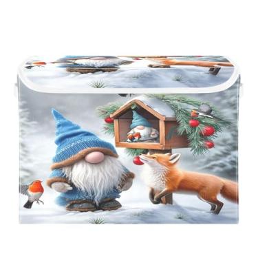 Imagem de SEHANY Cestas de armazenamento de Papai Noel de Natal com tampas, organizador de caixas de armazenamento de tecido para armário de roupas, cobertor de escritório, berçário, 42 x 32 x 30 cm