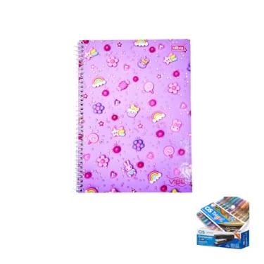 Imagem de Kit Caderno Universitário Vibe Feminino 10M 160F Tilibra + Caneta Trigel Metálica + Grampeador Metallic C-15