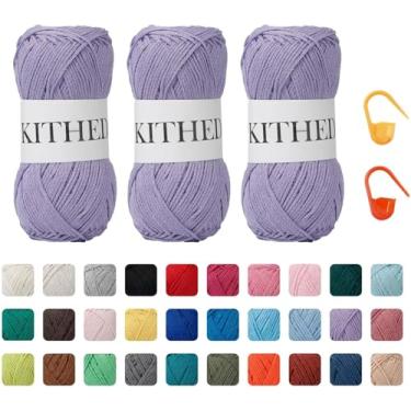 Imagem de Fio de corrente de algodão, 4 médios (penteado) - 293 g, pacote com 3, fio de tricô para iniciantes, mais grosso para crochê e tricô (29 lavanda)