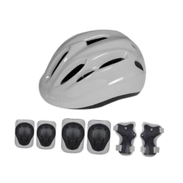 Imagem de UGPLM Conjunto de capacetes de bicicleta infantil de 48 cm a 52 cm, equipamento com joelheiras, cotoveleiras e protetores de pulso para skate, patins e, Cinza