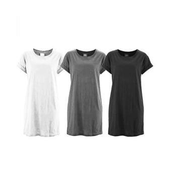 Imagem de Kit com 03 Vestidos Camisetão Feminino Mulheres Alta Qualidade Super E