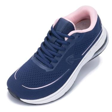 Imagem de Autper Tênis de caminhada feminino com bico largo para fascite plantar suporte de arco tênis ortopédico confortável para joanete pés alívio da dor EUA 6-11, Azul rosa, 8.5 Wide