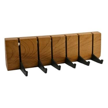 Imagem de Porta-Chaves de Parede em Madeira Maciça, 6 Ganchos Metálicos Pretos, Design Elegante, 23x6.5x3 cm, com Buchas e Parafusos para Fixação, Ideal para Casa, Escritório e Ambientes Comerciais (Imbuia)