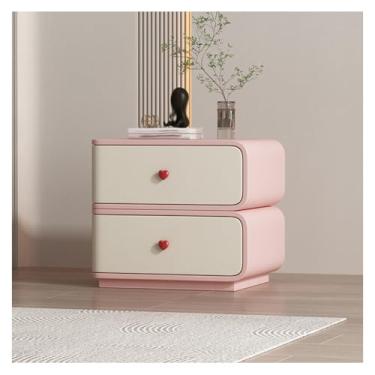 Imagem de SPXMQSS Mesa de cabeceira com 2 gavetas de armazenamento, mesa de cabeceira de madeira maciça sem necessidade de montagem mesa lateral para quarto sala de estar, 45 x 40 x 48 cm rosa branco direito